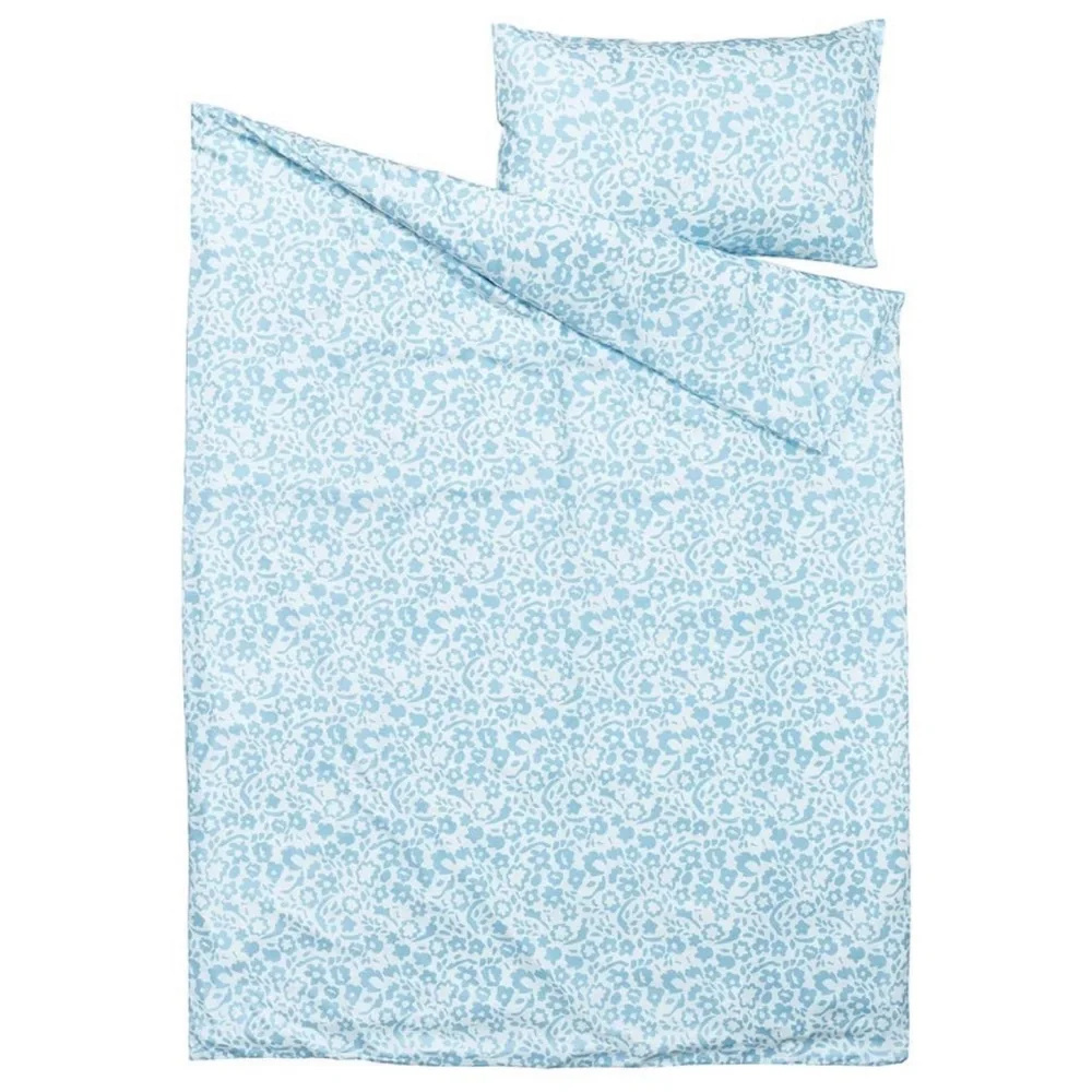Light Blue Floral Print Duvet Cover Set Twin Size